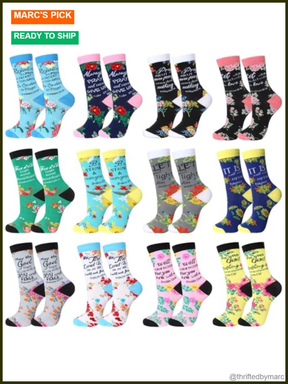 Christian Socks Gifts for Women & Men, 24 Pairs Bible Themed Cotton Socks